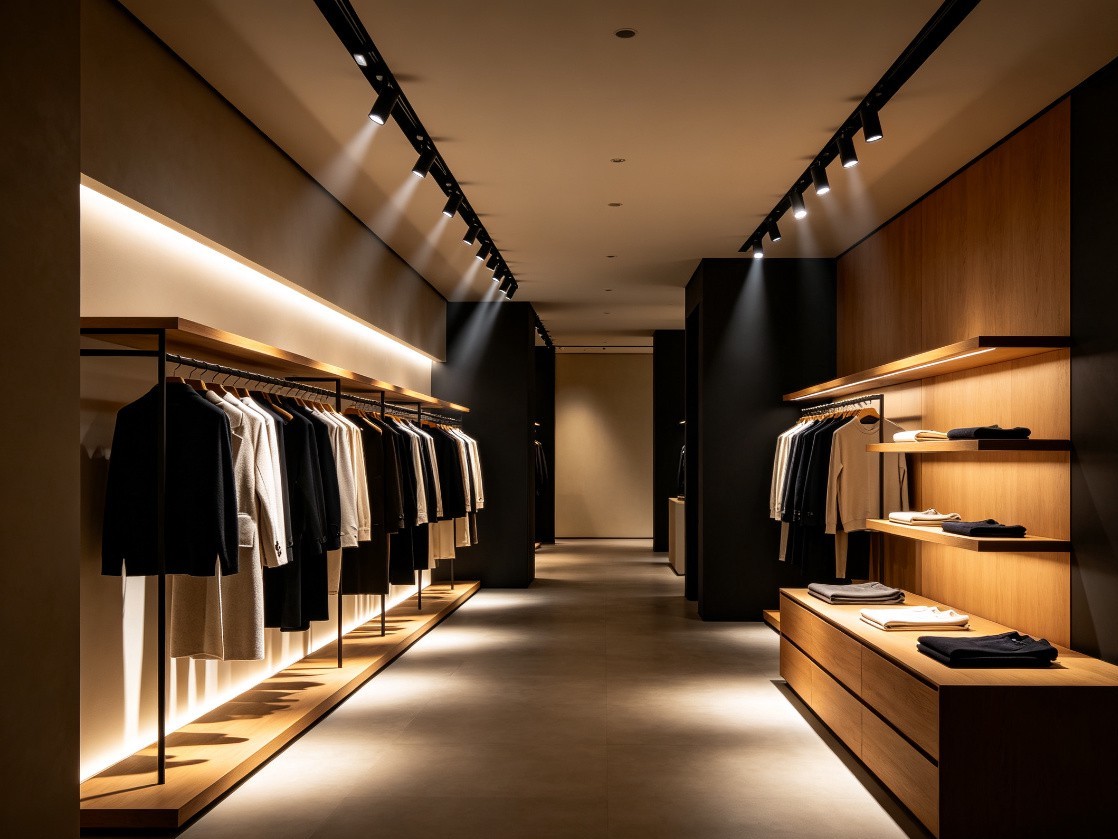 Retail store with narrow beam LED spotlights highlighting merchandise on display shelves