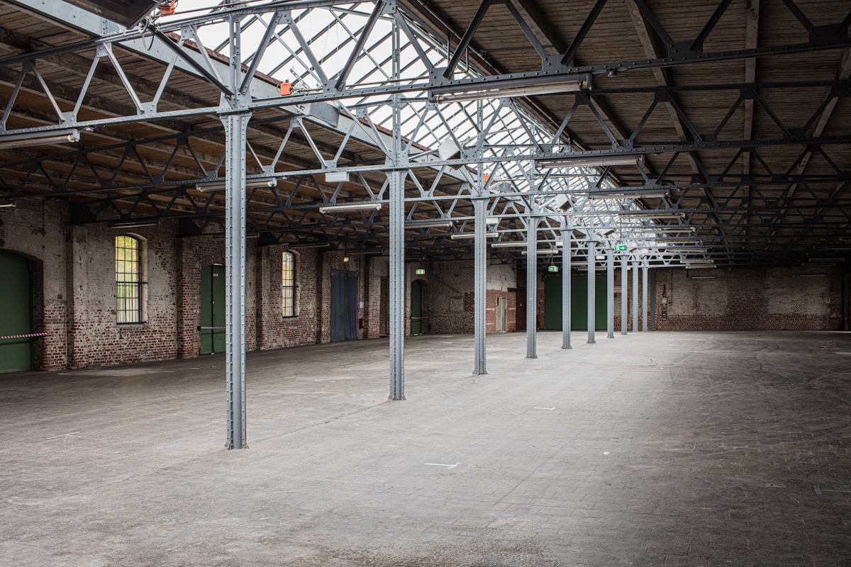 industrial warehouse floor with smart LED lighting system