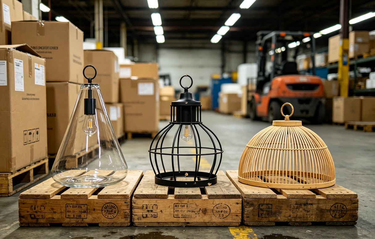 Collection of glass, iron, and wood pendant light styles for kitchen islands