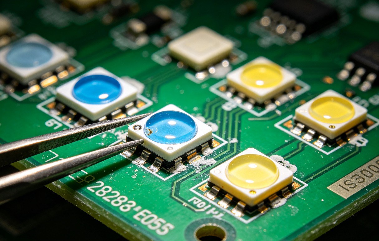 LED chip binning and efficacy testing in a factory laboratory with integrating sphere