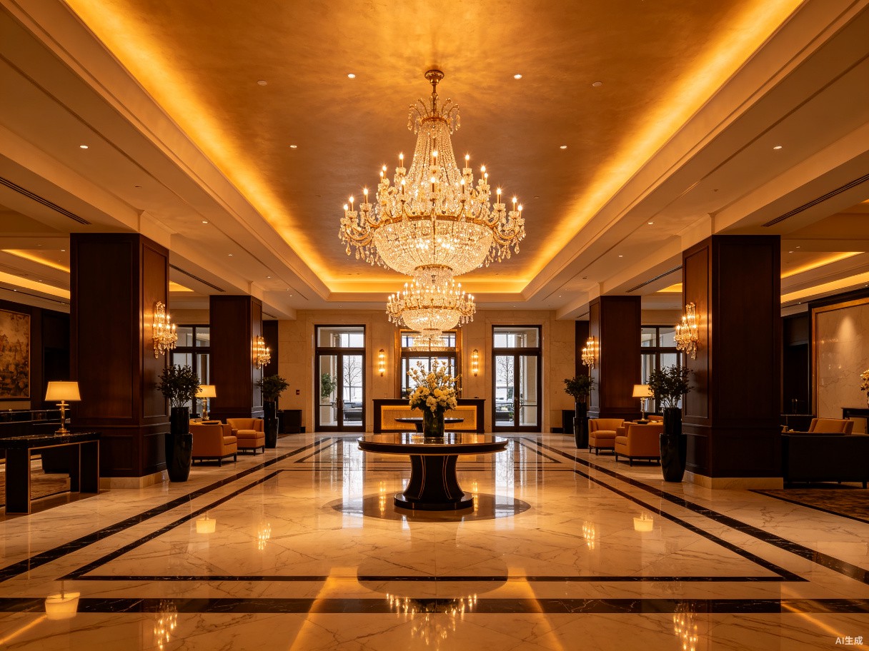 Crystal chandelier lighting in a Dubai 5-star hotel lobby
