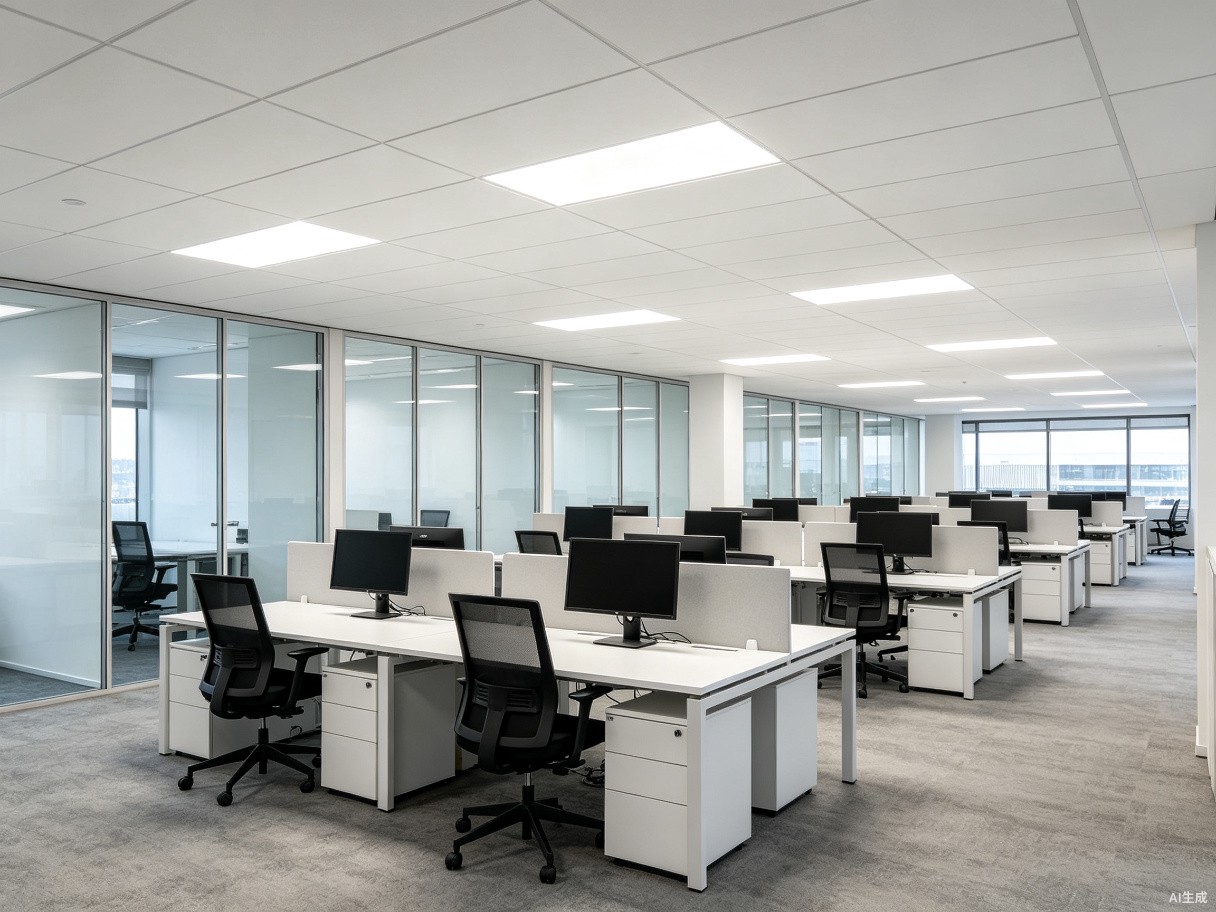 LED ceiling panel lighting in a Singapore tech hub office