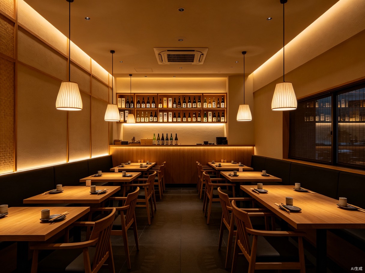 Warm wall lamp ambiance lighting in a Tokyo izakaya restaurant