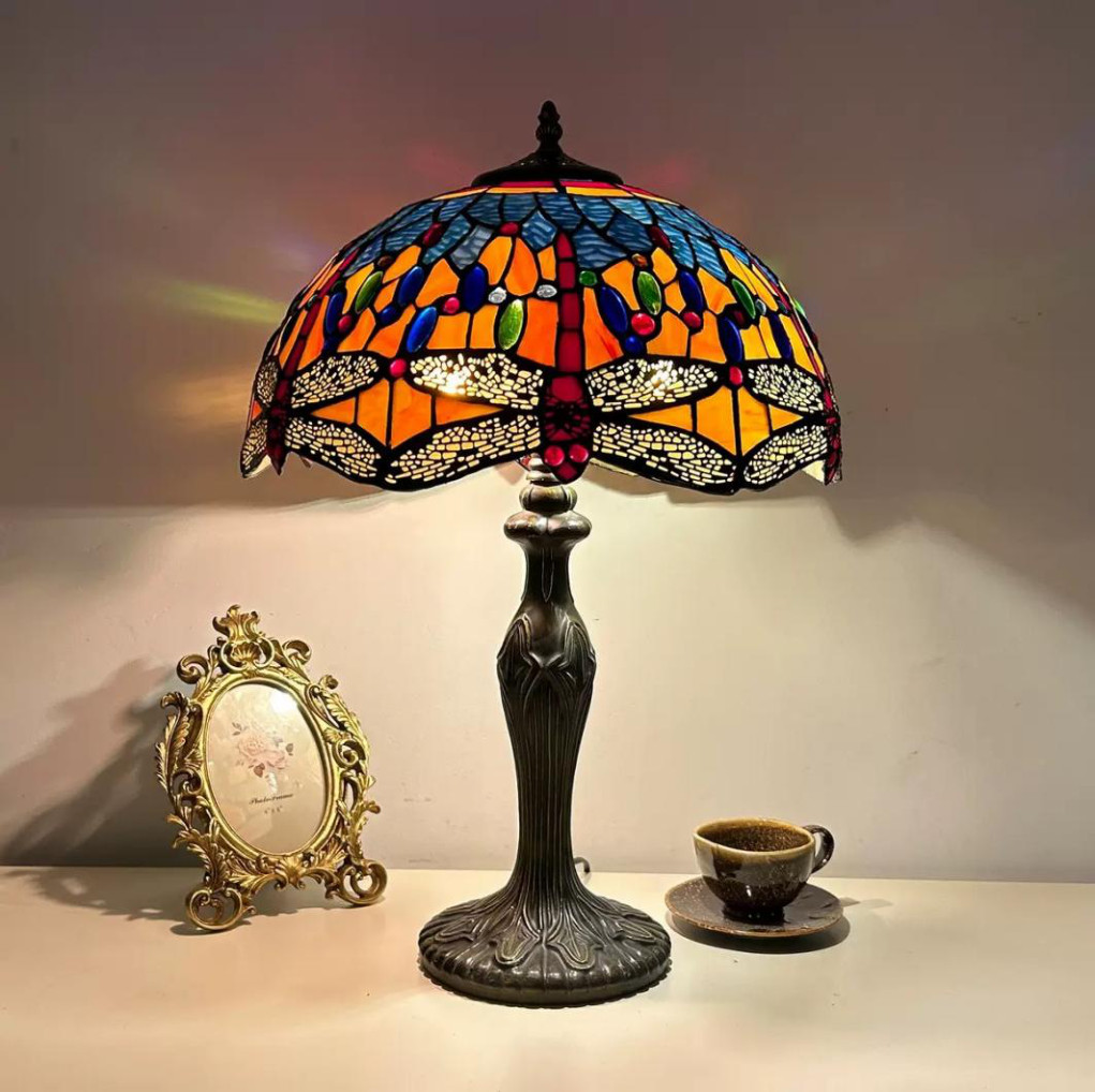 THT-126 table lamp ed glass lampshade+resin